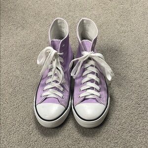 Purple and White Canvas High-Top Sneakers